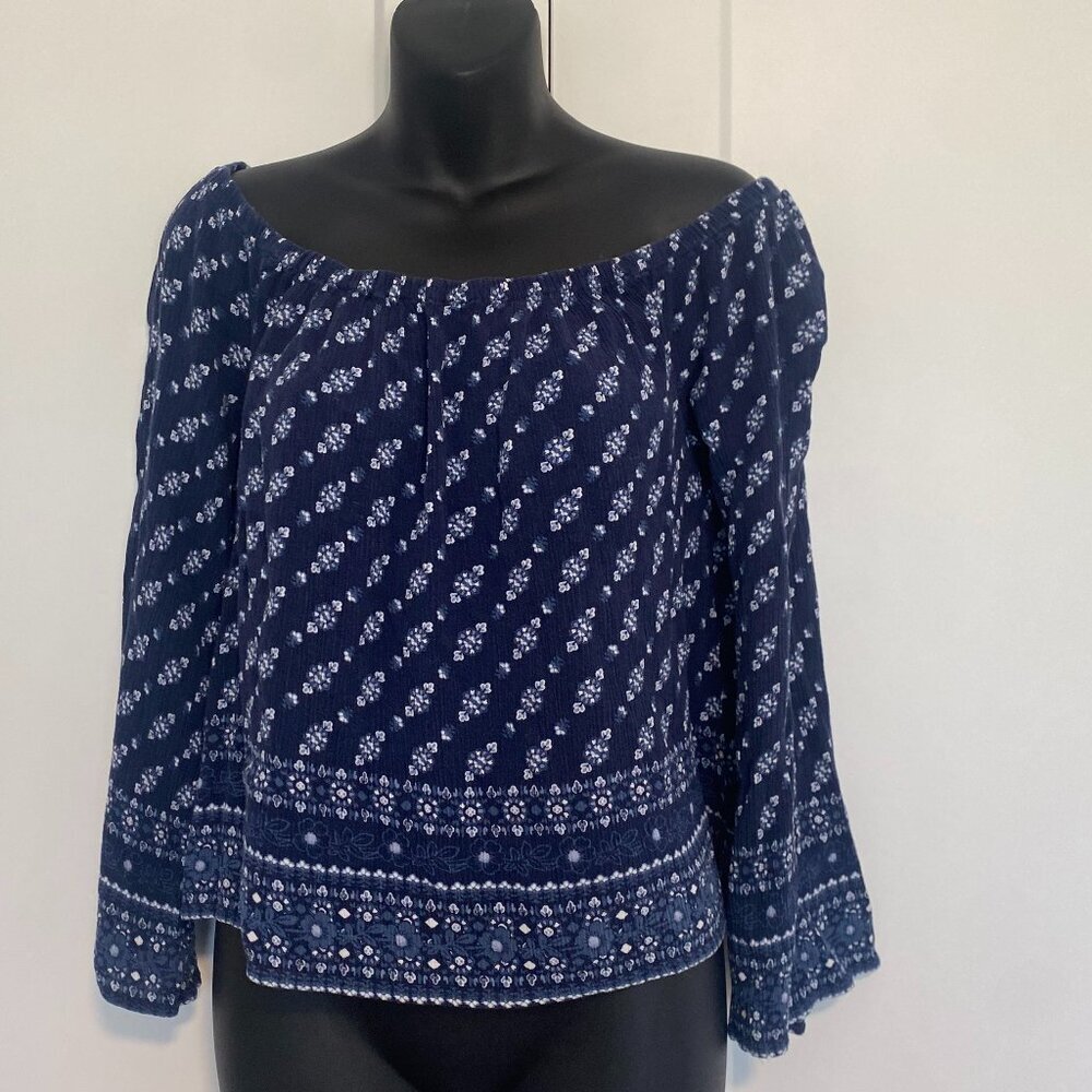 Aeropostale Blue Printed Off the Shoulder Crop Top For Summer Size Medium‎